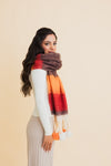 Contrast Color Stripes Chunky Pom Tassel Scarf