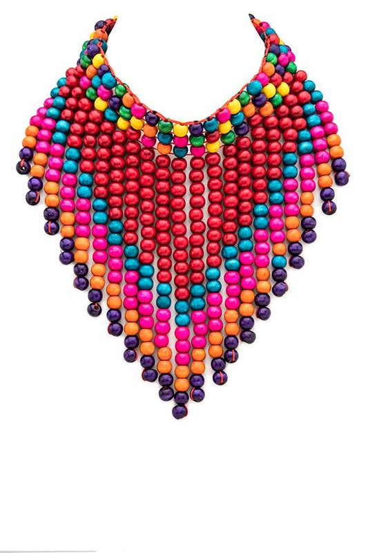 Mix Color Wooden Beads Statement Necklace