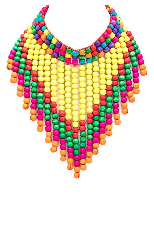 Mix Color Wooden Beads Statement Necklace