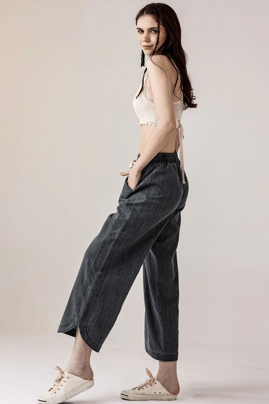 Denim Wide Leg Crop Pants with Dolphine Tail Hem