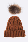 Genuine Fur Pom Cable Knit Soft Beanie