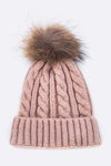 Genuine Fur Pom Cable Knit Soft Beanie