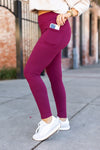 Maroon Full Length Leggings with Pockets