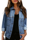 Blue Stripe Washed Oversized Pocketed Denim Jacket