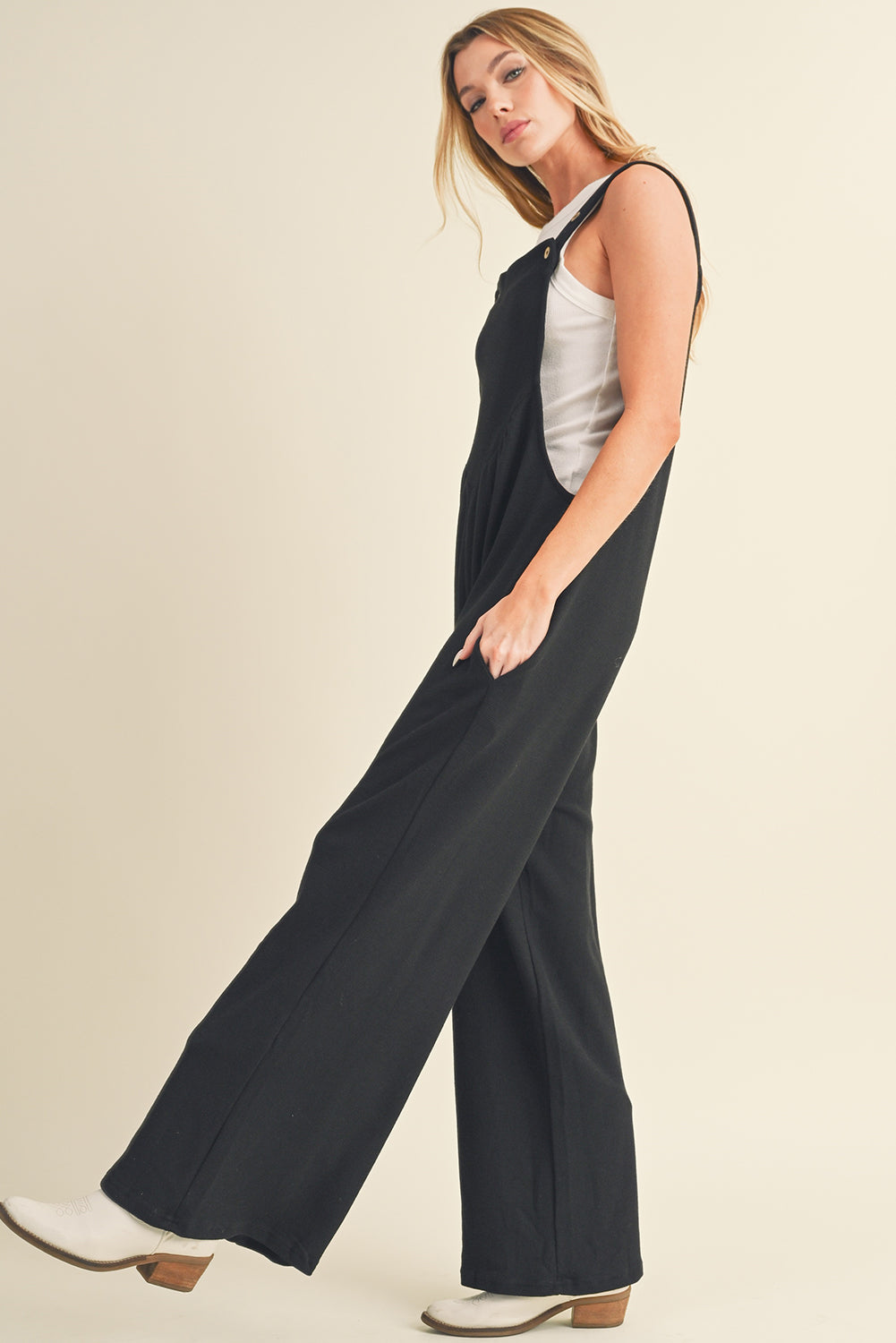 Gold Flame Buttoned Straps Ruched Wide Leg Jumpsuit