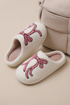 White Bow Knot Fuzzy Winter Slippers