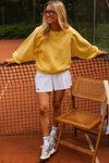 Citrus Balloon Sleeve Pullover Solid Color Sweatshirt