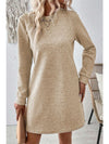 Women Solid Color Textured Long Sleeve Shift Dress