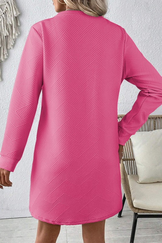 Women Solid Color Textured Long Sleeve Shift Dress