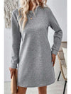 Women Solid Color Textured Long Sleeve Shift Dress