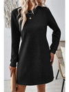 Women Solid Color Textured Long Sleeve Shift Dress