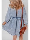 Cutout Round Neck Balloon Sleeve Denim Dress