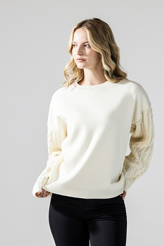 Cozy Solid Body Contrast Cable Knit Sweater