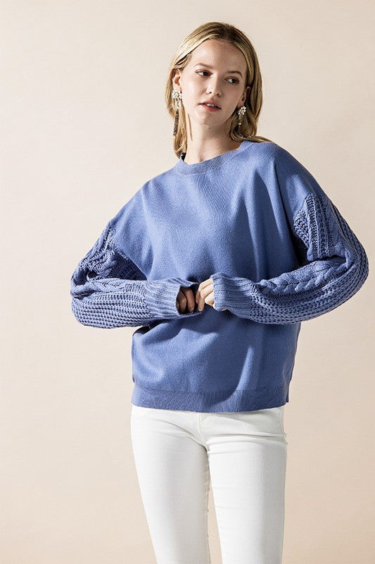 Cozy Solid Body Contrast Cable Knit Sweater