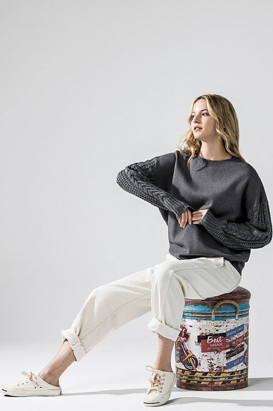 Cozy Solid Body Contrast Cable Knit Sweater