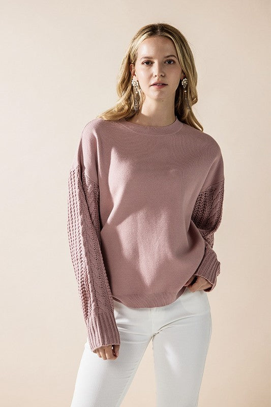Cozy Solid Body Contrast Cable Knit Sweater