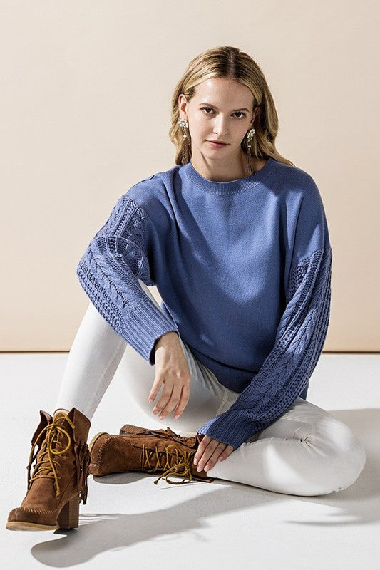 Cozy Solid Body Contrast Cable Knit Sweater