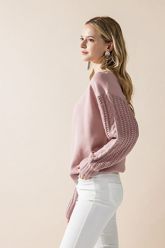 Cozy Solid Body Contrast Cable Knit Sweater