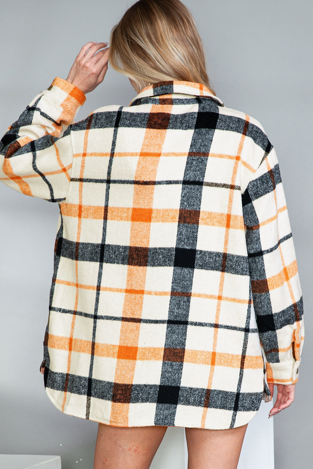 Yellow Plaid Print Turn Down Collar Buttoned Shacket