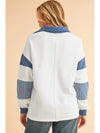 Dark Blue Striped Patchwork Collar Sweatshirt