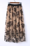 Apricot Floral Leaves Embroidered High Waist Maxi Skirt - Cocoa Yacht Club