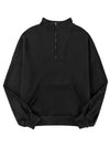 Black Zip-up Stand Neck Kangaroo Pocket Sweatshirt