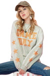 Black Lettering Game Day Print Star Sleeve Sweatshirt