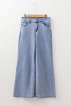 Beau Blue Button Zip High Waist Flared Hem Jeans