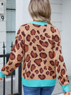 Angel Wings Leopard Round Neck Long Sleeve Sweater - Cocoa Yacht Club