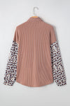 Dark Khaki Leopard Patchwork Twisted Ribbed Casual Shacket