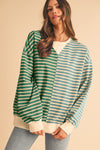 Pink Stripe Colorblock Drop Shoulder Oversize Sweatshirt