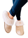 Khaki Faux Suede Plush Lined Open Heel Slippers