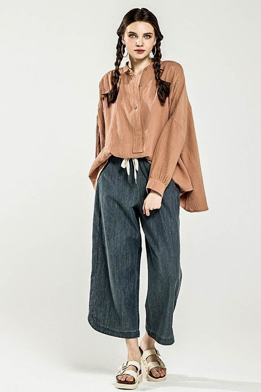 Oversized Pleat Ballon sleeve  High and low Top