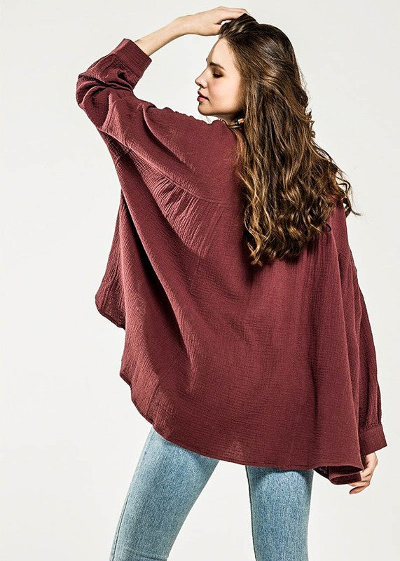 Oversized Pleat Ballon sleeve  High and low Top