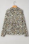 Khaki Leopard Print Long Sleeve Striped V Neck Top