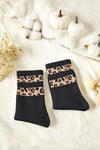 Black Leopard Double Stripe Crew Socks