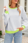 Light Grey Contrast Color Patchwork Drop Sleeve Loose Sweatshirt