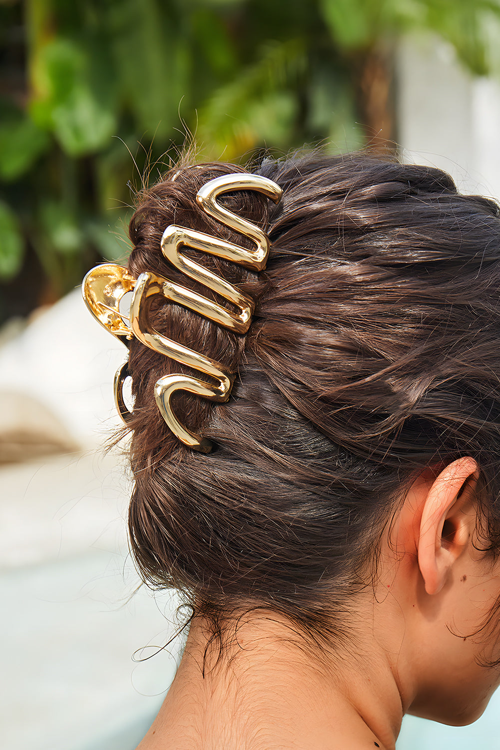 Gold Wave Shaped Plated Alloy Large Hair Clip