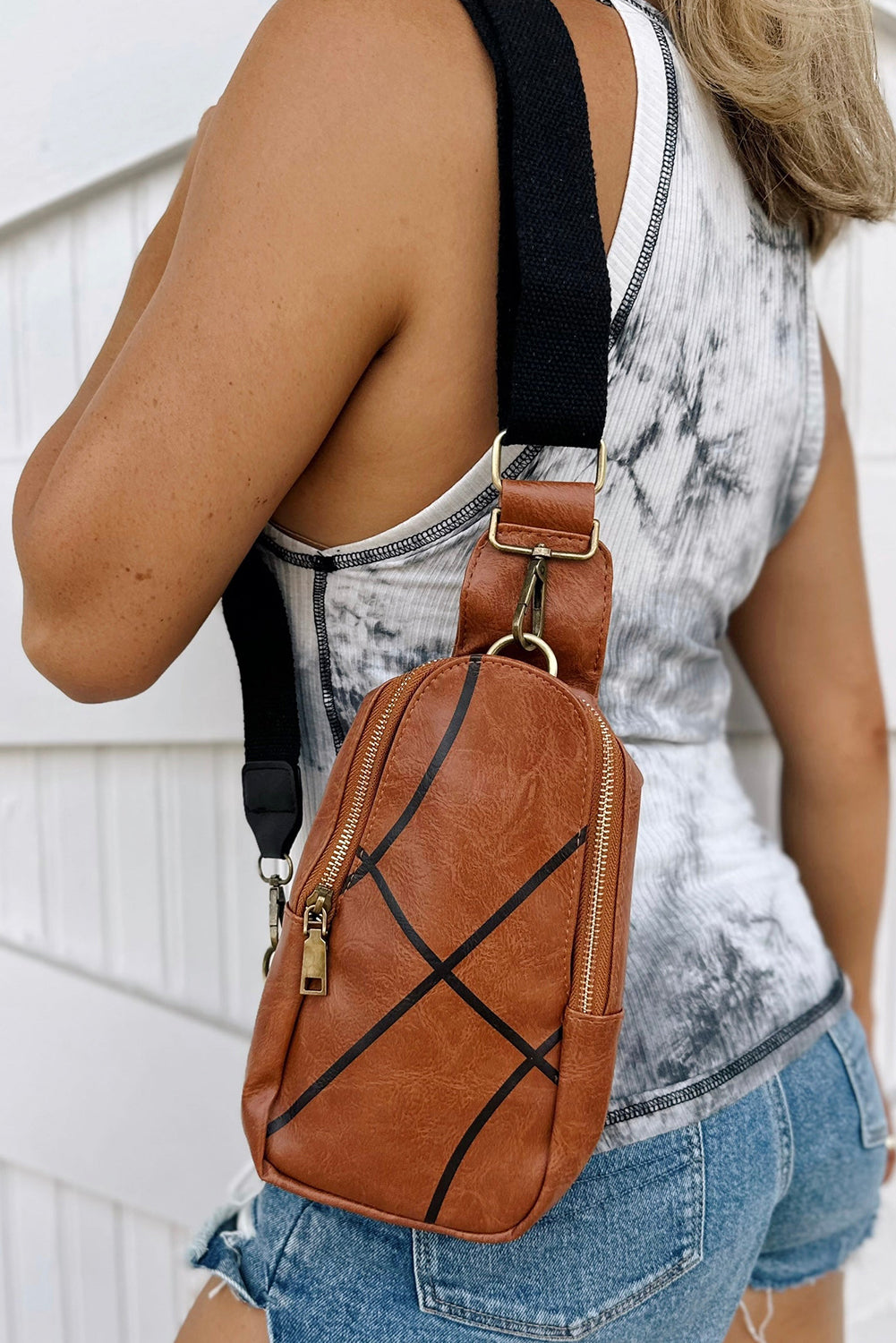 Chestnut Balls Pattern PU Leather Zipped Crossbody Bag