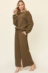 Double Take Full Size Texture Long Sleeve Top and Pants Set - Cocoa Yacht Club