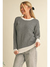 Coffee Stripe Contrast Edge Crew Neck Drop Shoulder Sweater