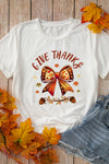 White GIVE THANKS Bowknot Thanksgiving Graphic Tee