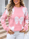  Angel Wings Bow Round Neck Dropped Shoulder Sweater.