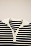 Blue Striped Long Sleeve V Neck Top