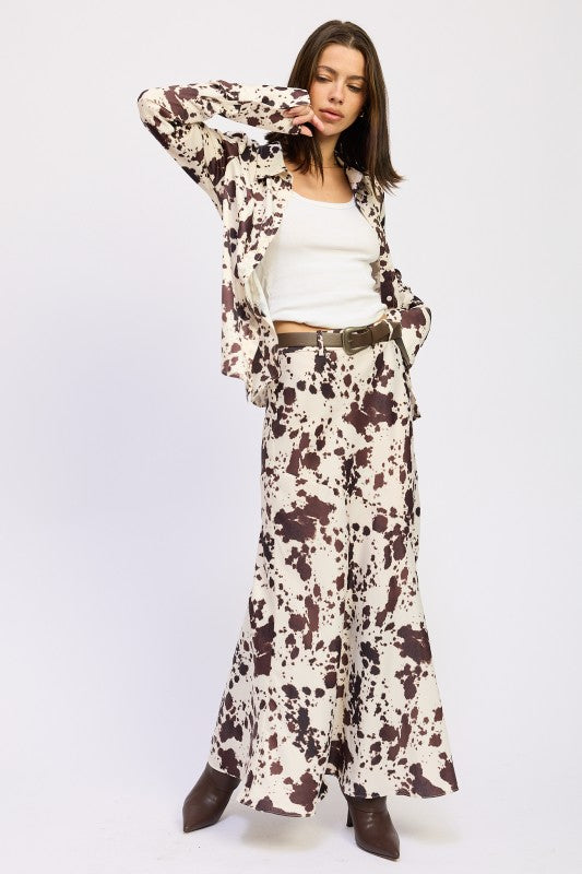 COW PRINTED SATIN SHIRT TOP