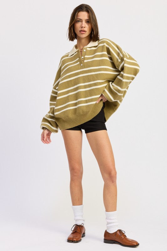 OVERSIZED STRIPE COLLAR SWEATER