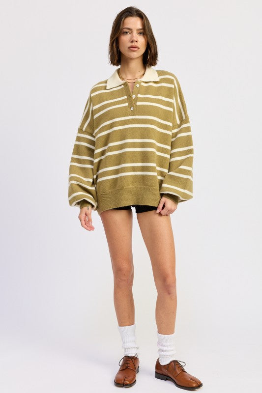 OVERSIZED STRIPE COLLAR SWEATER