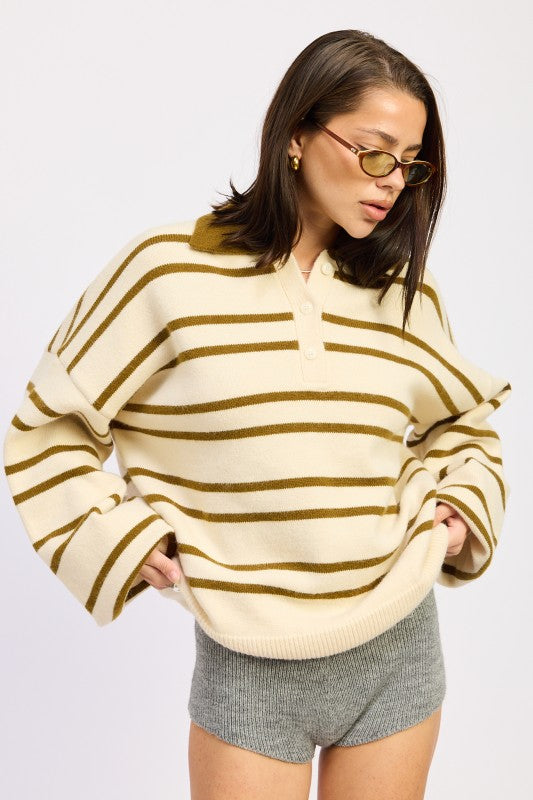OVERSIZED STRIPE COLLAR SWEATER