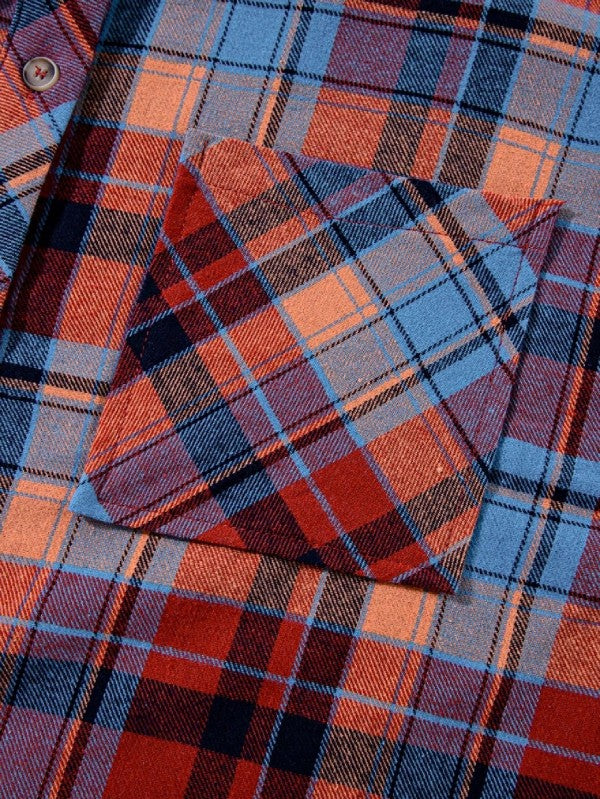 cotton Boho Red Mint Plaid Button Shirt Shacket