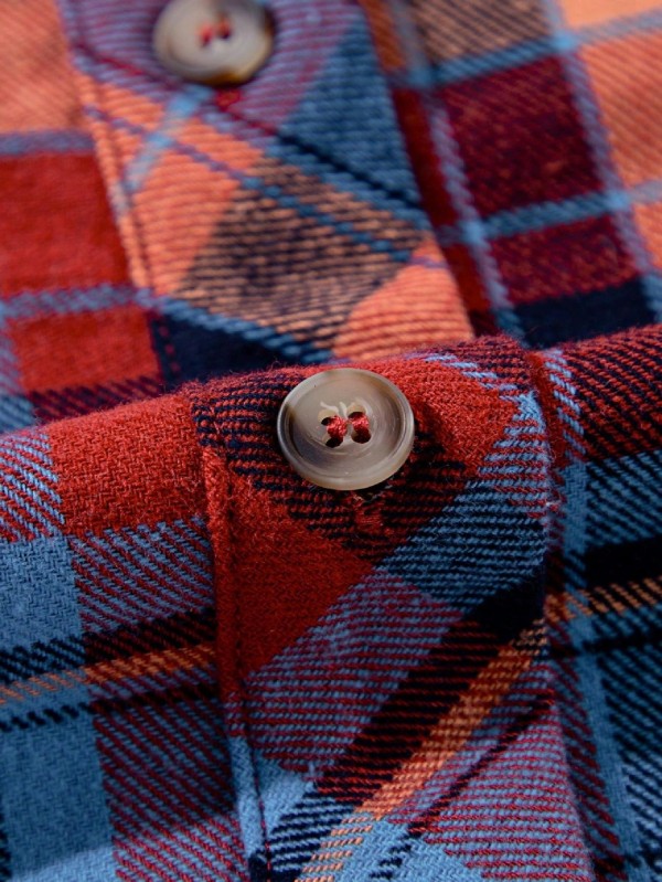 cotton Boho Red Mint Plaid Button Shirt Shacket